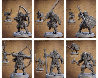 Viking Fighters dnd mini set - Artisan Guild | Male | Female | Fighter | Barbarian | Ranger | Northman | Pathfinder | Wargaming, 28mm 32mm