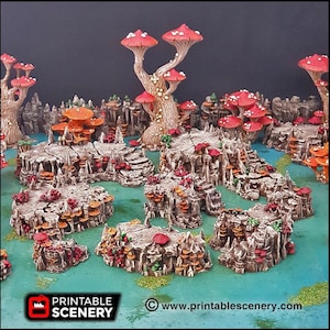 Raised Mushroom Caverns - Printable Scenery | DnD | Cave | Dungeon | Scene | Scatter Terrain | Wargaming | 28mm 15mm 32mm | Goblin Grotto