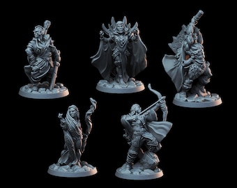 DnD Miniature Party Set 6 - 28mm Adventuring Group - Sorceress | Bard | Druid | Ranger | Barbarian | Pathfinder 2E | DnD 5E