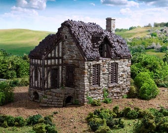 Barlyway Cottage - King and Country, DnD, Pathfinder, 15mm, 28mm, 32mm, wargaming terrain, scenery D&D, medieval village, house, home