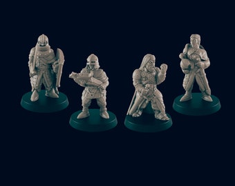 4 Town Guard Mini Pack - EC3D | DnD | Soldier | Villager | Human | Male | Female | 32mm | Pathfinder | commoner | TTRPG | Wargaming