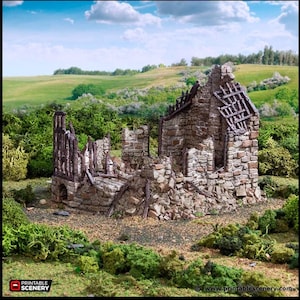 Ruined Barleyway Cottage - King and Country, DnD, Pathfinder, 15mm, 28mm, 32mm, wargaming terrain, scatter scenery D&D medieval village