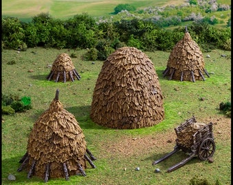 Haystacks - King and Country, DnD, Pathfinder, 15mm, 28mm, 32mm, wargaming terrain, scatter scenery D&D medieval village, farm, cart, hay