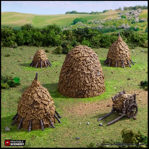 Haystacks - King and Country, DnD, Pathfinder, 15mm, 28mm, 32mm, wargaming terrain, scatter scenery D&D medieval village, farm, cart, hay