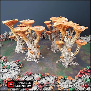Blooming Lanterns Mushroom Tree Set - Printable Scenery | DnD | Cave | Swamp | Scatter Terrain | Wargaming | Goblin Grotto | 28mm 15mm 32mm