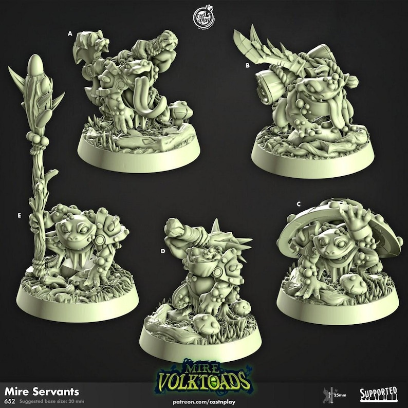 Mire Servants - Cast n Play Mire Volktoads | DnD-miniatuur | Beastmen | Pad | Kikker | Bullywug | Monster | Vijand | Melee | Klein afbeelding 1