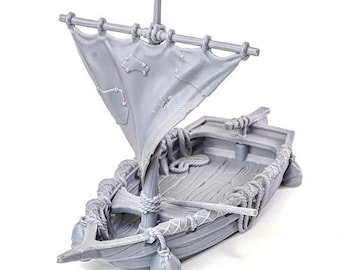 Barcas Miniatura Fantasy LM3D Set De 5 Barcas En Miniatura Para Escenografía Fantasy – Escala 28-32 Mm, Compatible Con Warhammer Y D&D, Impresión 3D En PLA Gris, Medidas De 68×37 A 185×75 Mm