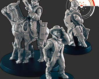 Sci-fi Space Cowboy mini set - EC3D | Legion | Cyberpunk | Starfinder | Scifi | Horse | Steed | Futuristic | Cybernetic | Montana Bones