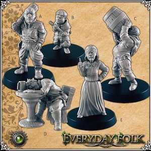 Mini-ensemble Troublemakers pour D&D | Les habitants de la ville | Folklore de tous les jours | Homme | Femme | Fût | Intimidateur | Ivre | 28 mm 32 mm | Éclaireur | Villageois fantastique