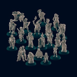 Lot de 20 figurines de villageois humains - EC3D | MdD | Forge | Villageois | Marchand | Noblesse | 32 mm | Éclaireur | roturier | TTRPG | Jeux de guerre