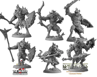 Bonegnasher Gnoll Warriors  28/32mm mini set - Artisan Guild | Monster | Pack | Hyena | Fighter | Desert | Fantasy | Pathfinder | Wargaming