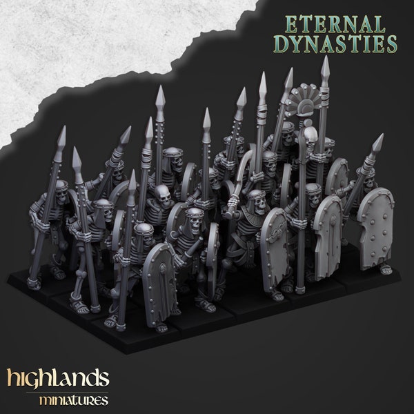 Ancient Skeletons with Spears - Highlands Miniatures | Undead | Skeleton | Lich | Ancient | Desert | Fantasy | Pathfinder | Wargaming