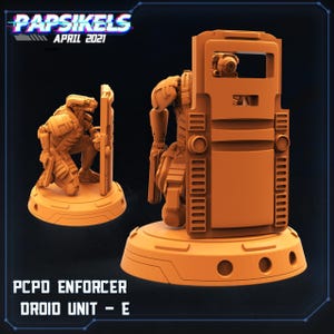 PCPD Enforcer Droid Unit E1 - Papsikels | Cyberpunk | Scifi | Sci-fi | 32mm | Droid | Mechanical | Wargaming | Mech | Police | 32mm