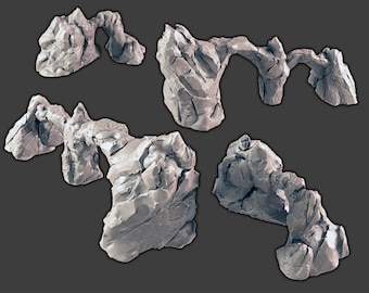 Rocky and Mountain Spines - DND & Wargaming Terrain - EC3D Wintertide, Snow, Arctic, scatter scenery, Pathfinder 2E, Fantasy Nature Rock