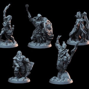 DnD Miniature Party Set 1 - 28mm Adventuring Group - Monk | Rogue | Fighter (Cleric/Paladin) | Ranger | Sorceress - Ready for action!