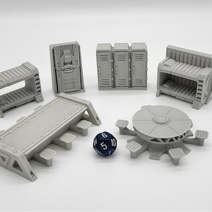Sci-fi Scenery - Beds, tables, lockers - EC3D Design, Infinity, Legion, Scifi, Cyberpunk, Starfinder, ttrpg terrain, traveller, furniture