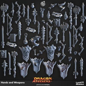 Dragon Seekers Modulare Waffen & Hände - Cast n Play | D&D Miniatur | Kitbsch | Gebisse | Waffen | Zauber | Bücher | Zaubern | Bögen | Schwerter