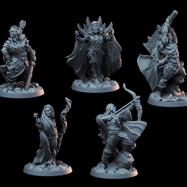 DnD Miniature Party Set 6 - 28mm Adventuring Group - Sorceress | Bard | Druid | Ranger | Barbarian | Pathfinder 2E | DnD 5E