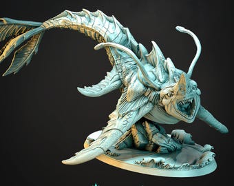 Abyssal Tidehunter - dnd en wargaming-miniatuur - haai, dier, monster, diepzee, verkenner, aquatisch, onderwater, reuzenrog, rog
