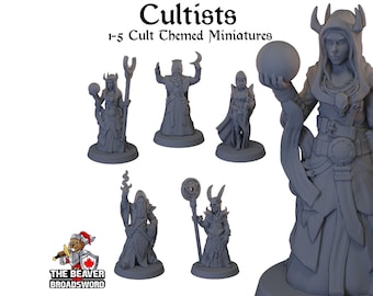 5 Cultist Miniature Pack - EC3D | DnD | Cult | Monster | Ritual | Underdark | 32mm | Pathfinder | commoner | TTRPG | Wargaming