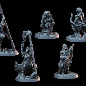 DnD Miniature Party Set 9 - 28mm Adventuring Group - Ranger | Fighter | Monk | Wizard | Rogue | Pathfinder 2E | DnD 5E | Mini Set