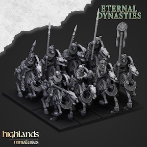 Ancient Skeletal Cavalry with Spears - Highlands Miniatures | Undead | Skeleton | Lich | Horse | Desert | Fantasy | Pathfinder | Wargaming
