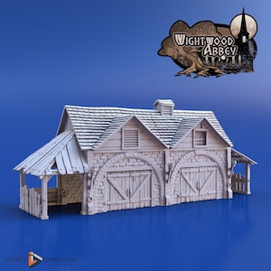 Wightwood Abbey Stables Miniature Building - DnD, Wargaming, Model Train | Terrain | Town | Village | Animal | Farm | 28mm | Prop | Barn