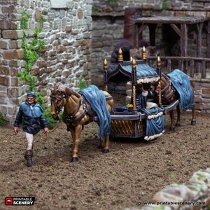 Zwei Pferdesäfte - King und Country, DnD 5E, Pathfinder 2E 15 mm, 28 mm, 32 mm, für Wargaming-Gelände, Scatter-Gelände, D&D Dorf oder Stadt