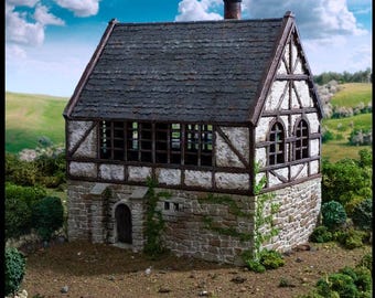 Wattle And Daub Stone Manor - Rey y país, dnd Edificio medieval, Pueblo, Ciudad, Terreno de Wargaming, Escenografía dispersa, Casa, Cabaña