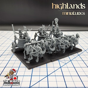 Starożytne rydwany szkieletów – Highlands Miniatures | Nieumarli | Szkielet | Licz | Koń | Pustynia | Fantasy | Pathfinder | Wargaming