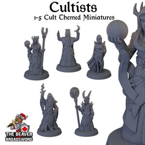 5 Cultist Miniature Pack - EC3D | DnD | Cult | Monster | Ritual | Underdark | 32mm | Pathfinder | commoner | TTRPG | Wargaming
