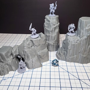 Conjunto de terreno de roca grande 1 - Escenografía dispersa de EC3D para juegos de rol y de guerra: montaña, rocas, cañón, miniaturas de DnD, Pathfinder y juegos de mesa.