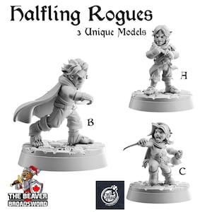 Miniatura de Halfling Rogues / DnD, resina premium, duradera y resistente para tus juegos de rol y wargaming. 32 mm, 28 mm, ladrón, asesino.