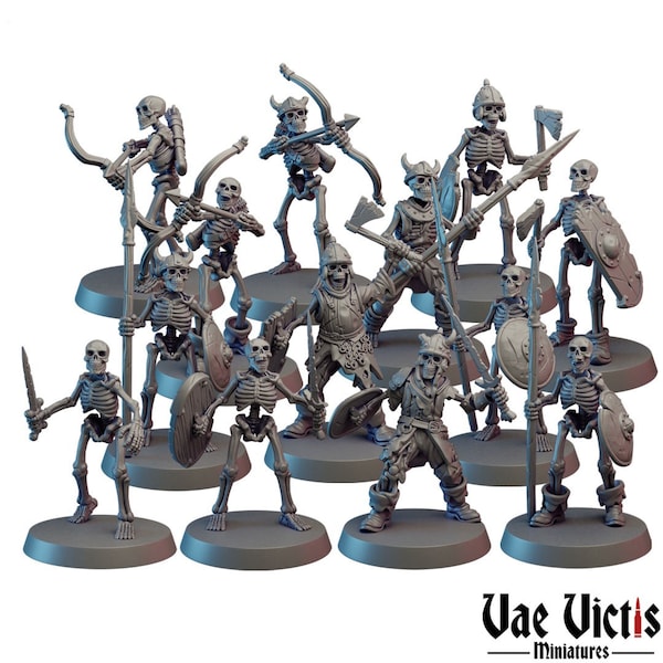 Mini set de banda de esqueletos de 28 mm - Vae Victis Miniatures / DnD / No muertos / Monstruos / Nigromantes / Pathfinder / TTRPG / Wargaming / Frostgrave