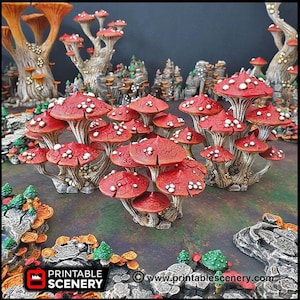 Magic Mushroom Clusters Tree Set - Printable Scenery | DnD | Cave | Swamp | Scatter Terrain | Wargaming | Goblin Grotto | 28mm 15mm 32mm