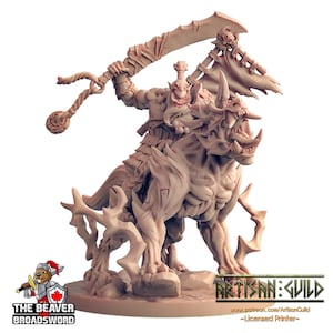 Mounted Yoshigruzu, Orc Clan Leader dnd mini - Artisan Guild | Half-Orc, Male | Barbarian | Pathfinder, Monk, Worg, Fighter, Samurai, Wolf