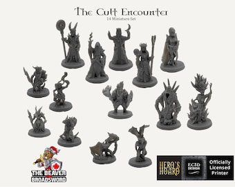 The Cult Encounter dnd mini set - EC3D | Pathfinder 2E | Ghost | Kobold | Cultist | Azer | Banshee | 32mm 28mm | TTRPG | Wargaming | Pack