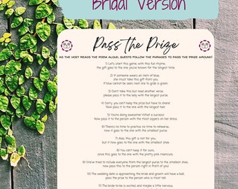 Pass the Prize, Bridal Pass the Gift Game, Bridal Pass the Prize Game, Pass the Gift Poem, Bridal Activity, Printable Bridal Shower Game