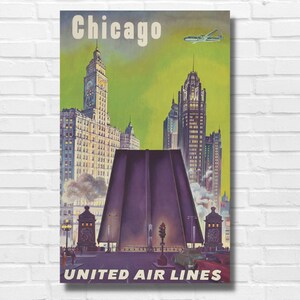 United Airlines - Chicago Vintage Airline Ad Cross Stitch Pattern - PDF - Instant Digital Download