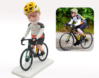 Personalised custom cycling bobblehead, 3D cyclist statue， Birthday gift for him, 60th anniversary present for Grandad, Fun gift for Dad