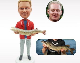 Personalized fishing 3D statue, custom fishing bobblehead doll, fishing gift for husband, fisherman's birthday gift, fishing expert souvenir
