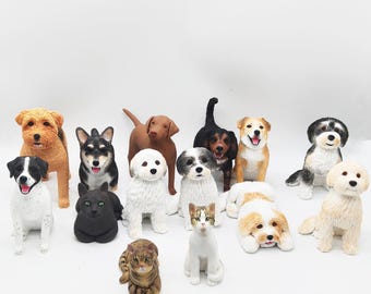 Personalized dog wedding cake topper, custom pet clay 3D figurine, dog anniversary gift.
