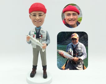 Personalized Fishing 3D Bobblehead Doll, Custom Fisherman Statue, Fishing Expert Commemorative Award, Birthday Gift, Christmas Gift