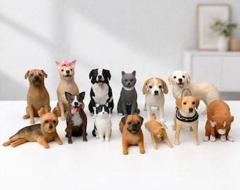 Personalized dog wedding cake topper, custom pet clay figurine, dog anniversary gift.