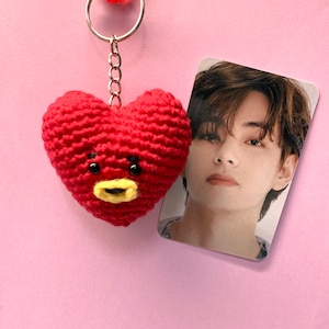 BT21 Tata Keychain with random V photocard, BT21 Tata Crochet Plush Doll, BT21, BTS Crochet, Amigurumi, BT21 Crochet