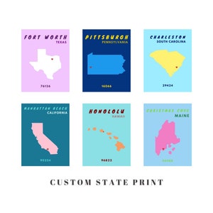 CUSTOM State Preppy Posters Impresión FÍSICA / Decoración de la pared de moda / Impresión de la ciudad universitaria / Impresión de la ciudad natal