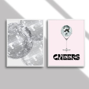 Discoball Cheers Drink Print Set | Barwagen Druck | Barwagen Poster Print | Digitaler Alkoholdruck | Barwagen Ästhetik