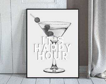 It's Happy Hour Poster Print | Happy Hour Bar Cart Print | Bar Cart Poster Print | Digital Print | Bar Cart Aesthetic | Digital Download