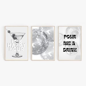 Happy Hour Disco Drink Print Set | Bar Cart Print | Happy Hour Print | Bar Cart Poster Print | Digitale alcohol print | Bar Cart Esthetiek