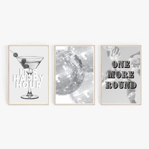 Happy Hour Disco Drink Print Set | Bar Cart Print | Happy Hour Print | Bar Cart Poster Print | Digitale alcohol print | Bar Cart Esthetiek
